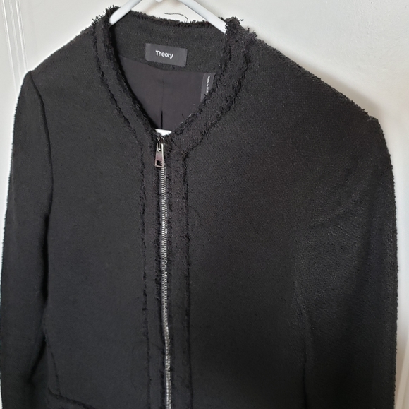 Theory Black Fringe Tweed Jacket Sz M - Picture 4 of 11